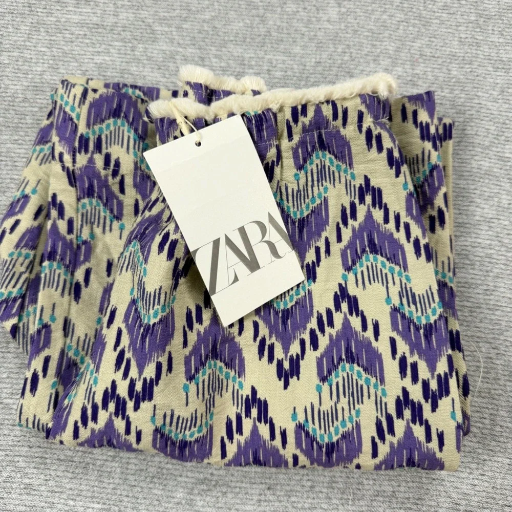 Zara Kids Purple Ikat Print Wide Leg Pants Size 11-12 MSRP $32